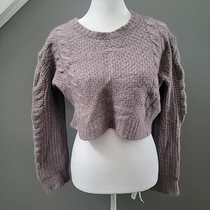 SKIN Dusty Purple Cable Knit Baby Alpaca/Wool Pullover Cropped Sweater Large